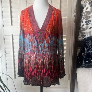 ✨ Laura Max Boho Tunic Blouse | Beaded V-Neck | Flowy & Vibrant ✨